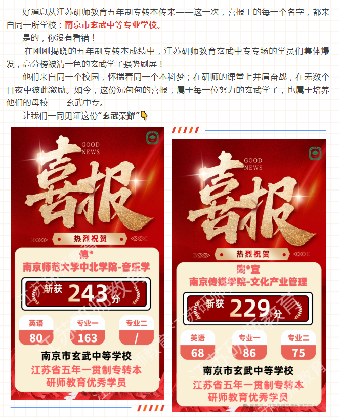 独家喜报｜26五年制专转本，研师这一波高分学员全部来自玄武中专！